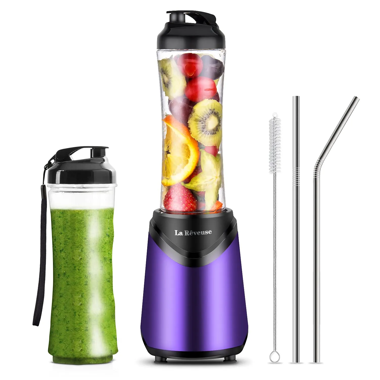 La Reveuse 300W Personal Smoothie Blender with 18 oz BPA-Free Travel Bottles, Purple