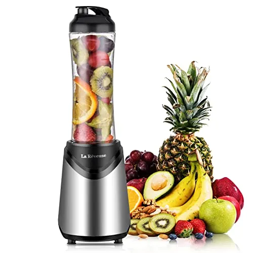 La Reveuse Personal Smoothies Blender 300W with 18 oz BPA-Free Travel Bottle, Silver