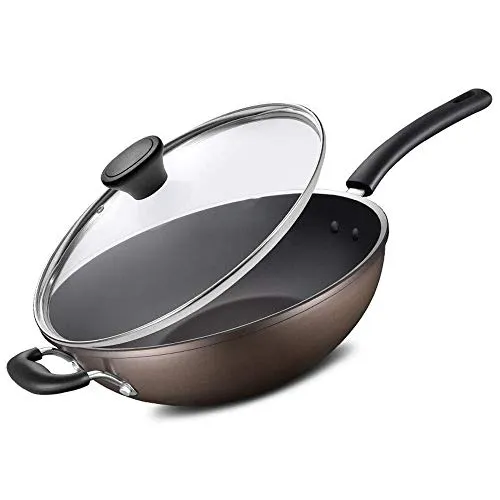 Large Nonstick Wok with Lid - Induction-Compatible, Ergonomic Handle, Food-Grade Materials