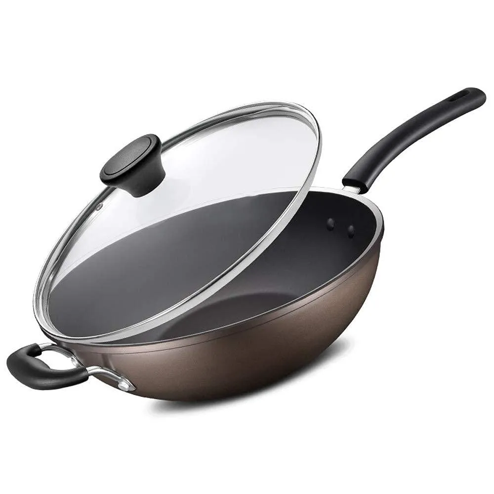 Large Nonstick Wok with Lid, Induction Compatible, Ergonomic Handle, Durable Food-Grade Materials