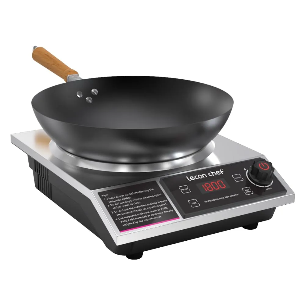 leconchef 1800W Induction Cooker with 14' Wok, 11-Level Settings, Timer, Keep Warm Function