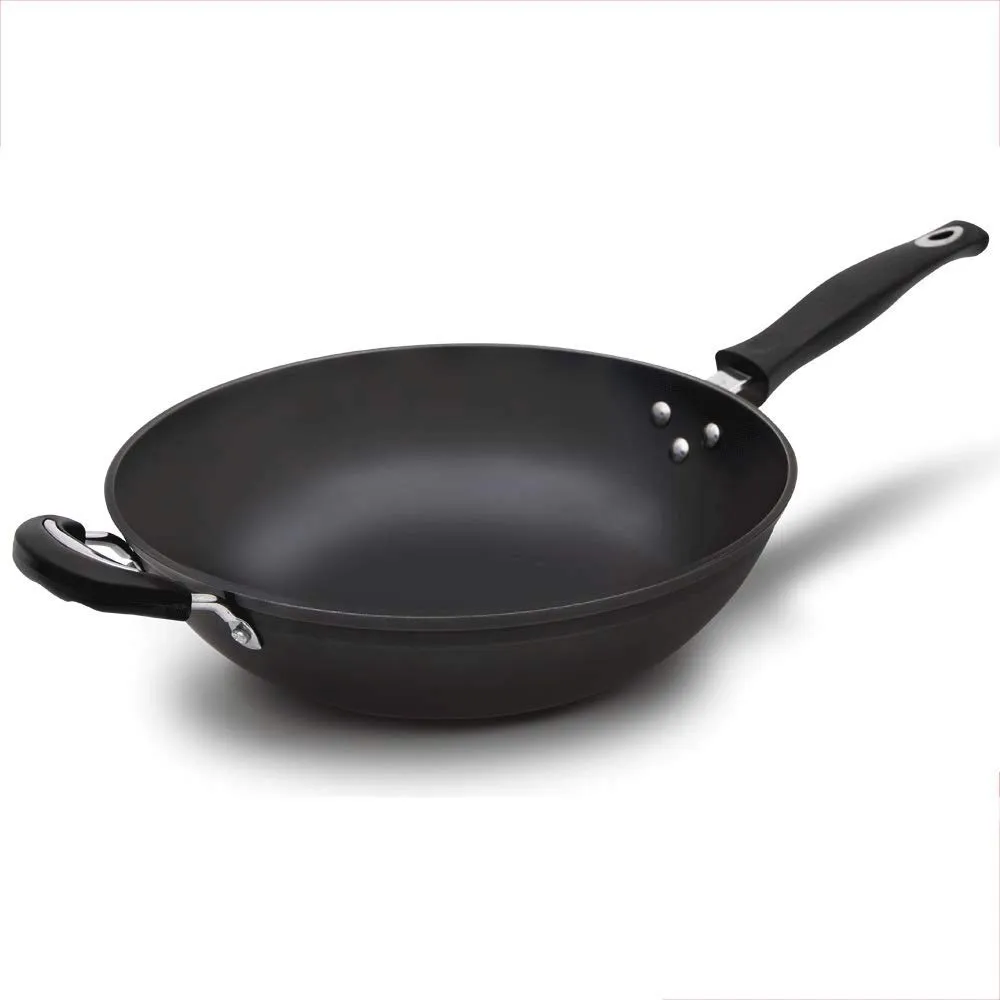 Light Cast Iron Wok Pre-Seasoned Non-Stick Black 32CM/34CM with Stainless Steel Handles