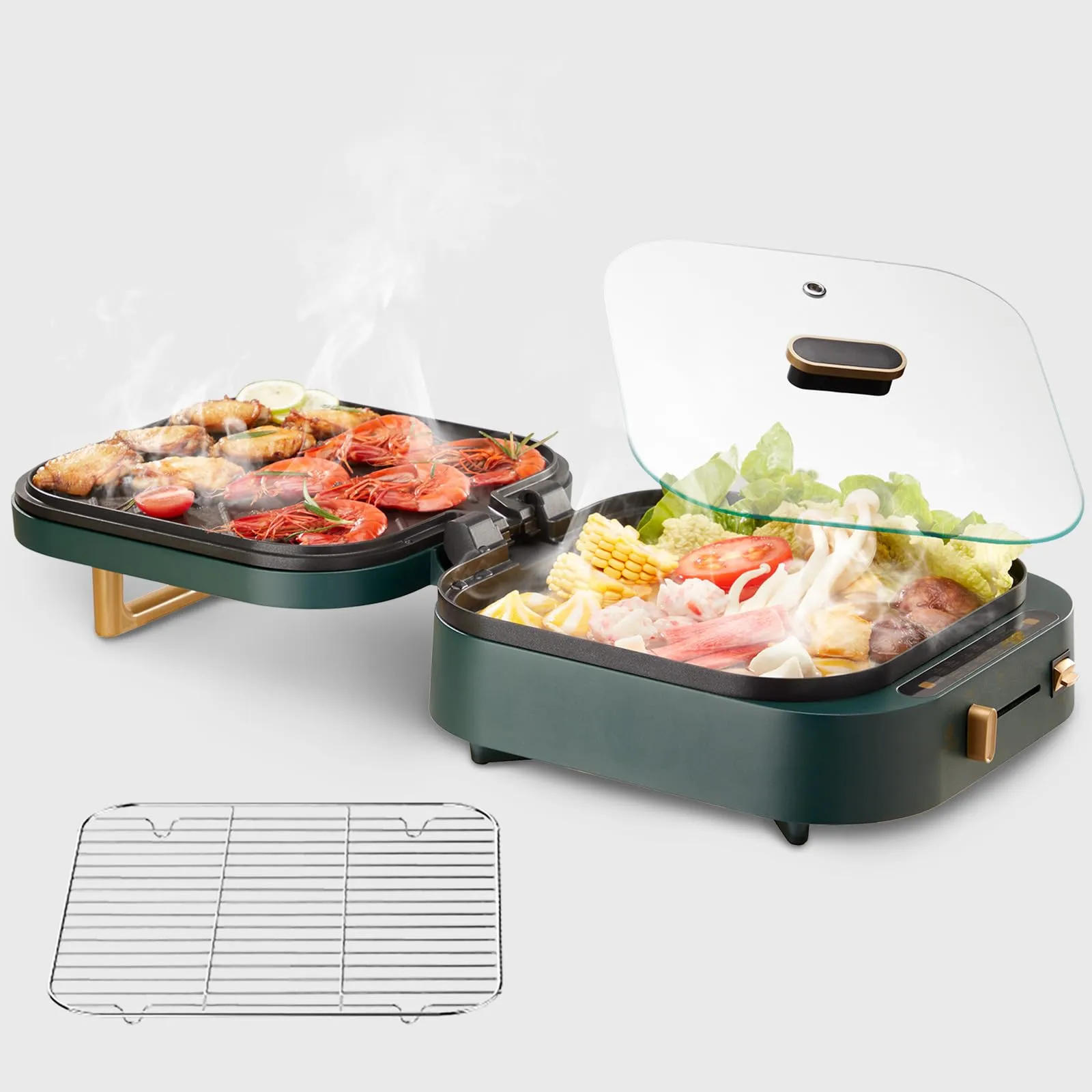 LIVEN G-13 Electric Grill & Hot Pot, 1500W Multi-Functional Cooking, 28cm Grill & 4L Dish