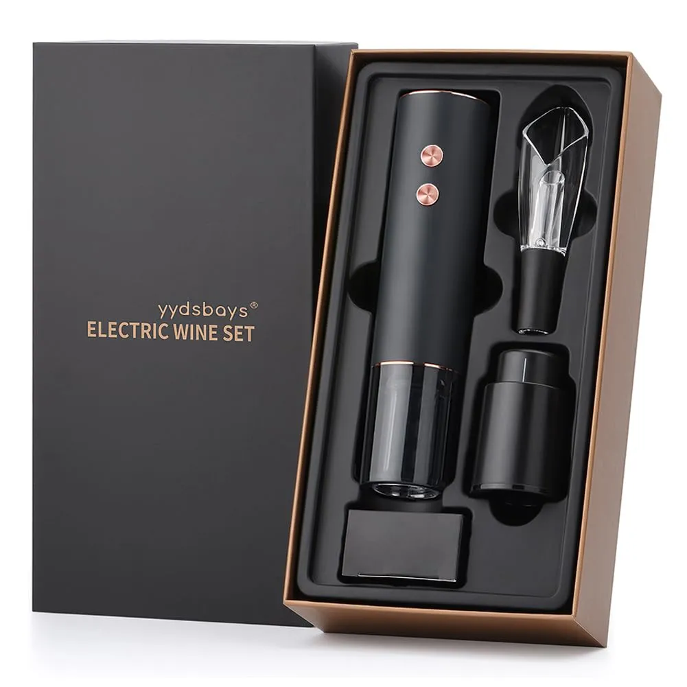 Luxurious Gold Electric Wine Bottle Opener Set with Foil Cutter, Pourer, Vacuum Stopper