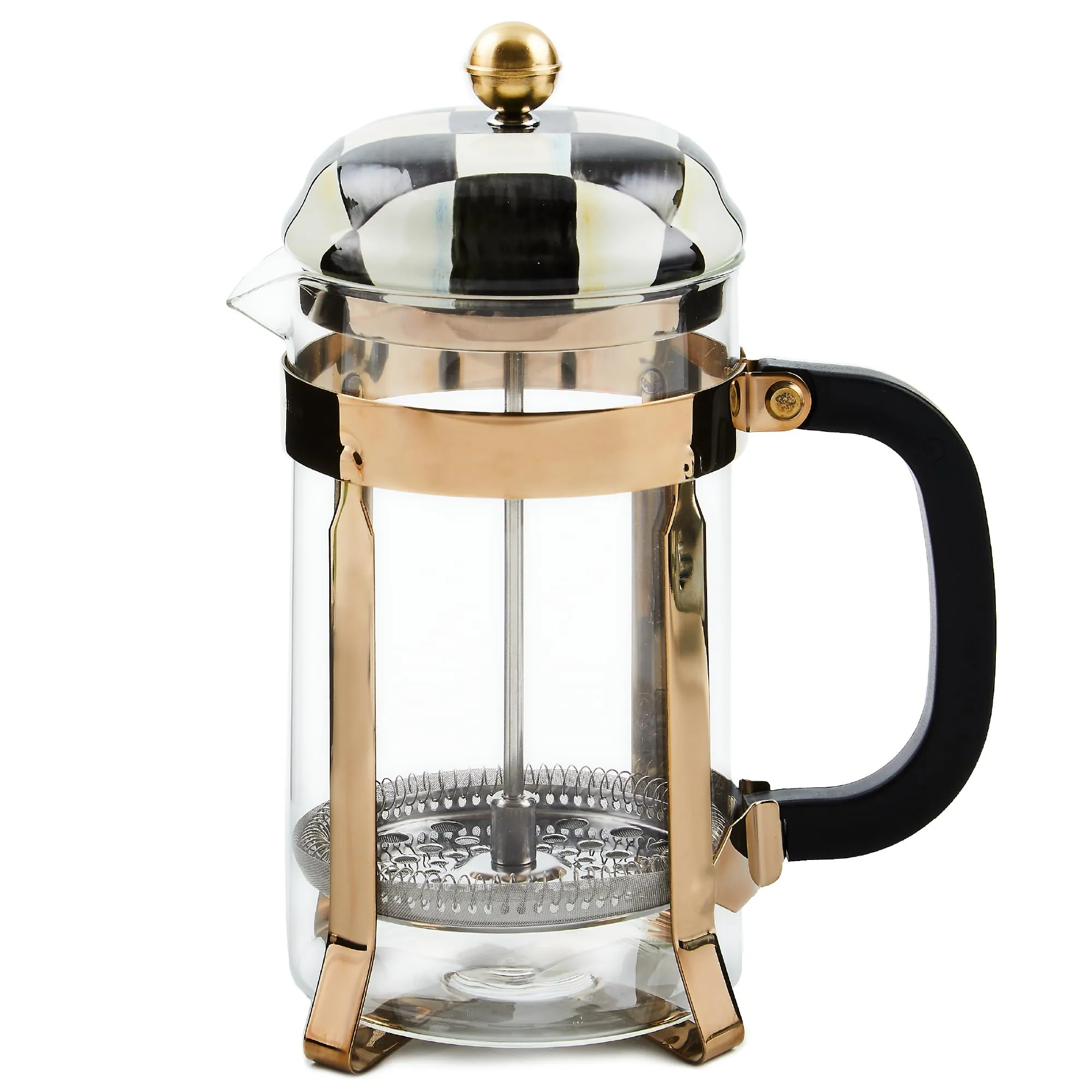 MACKENZIE-CHILDS Black-and-White Courtly Check 4-Cup Glass French Press Coffee Maker