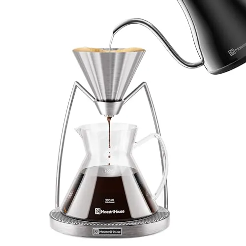 Maestri House Pour Over Coffee Maker with Magnetic Dripper, 600ML Carafe, Dishwasher Safe