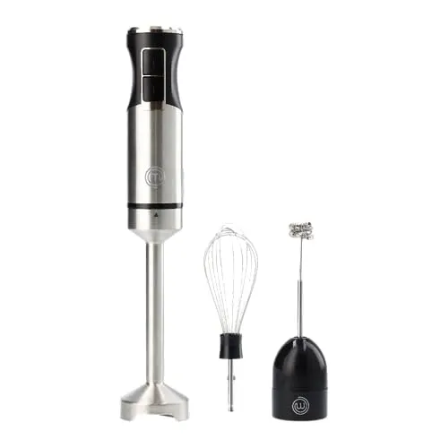 MasterChef Immersion Blender Set - Handheld Stainless Steel Stick with Whisk & Frother Attachments