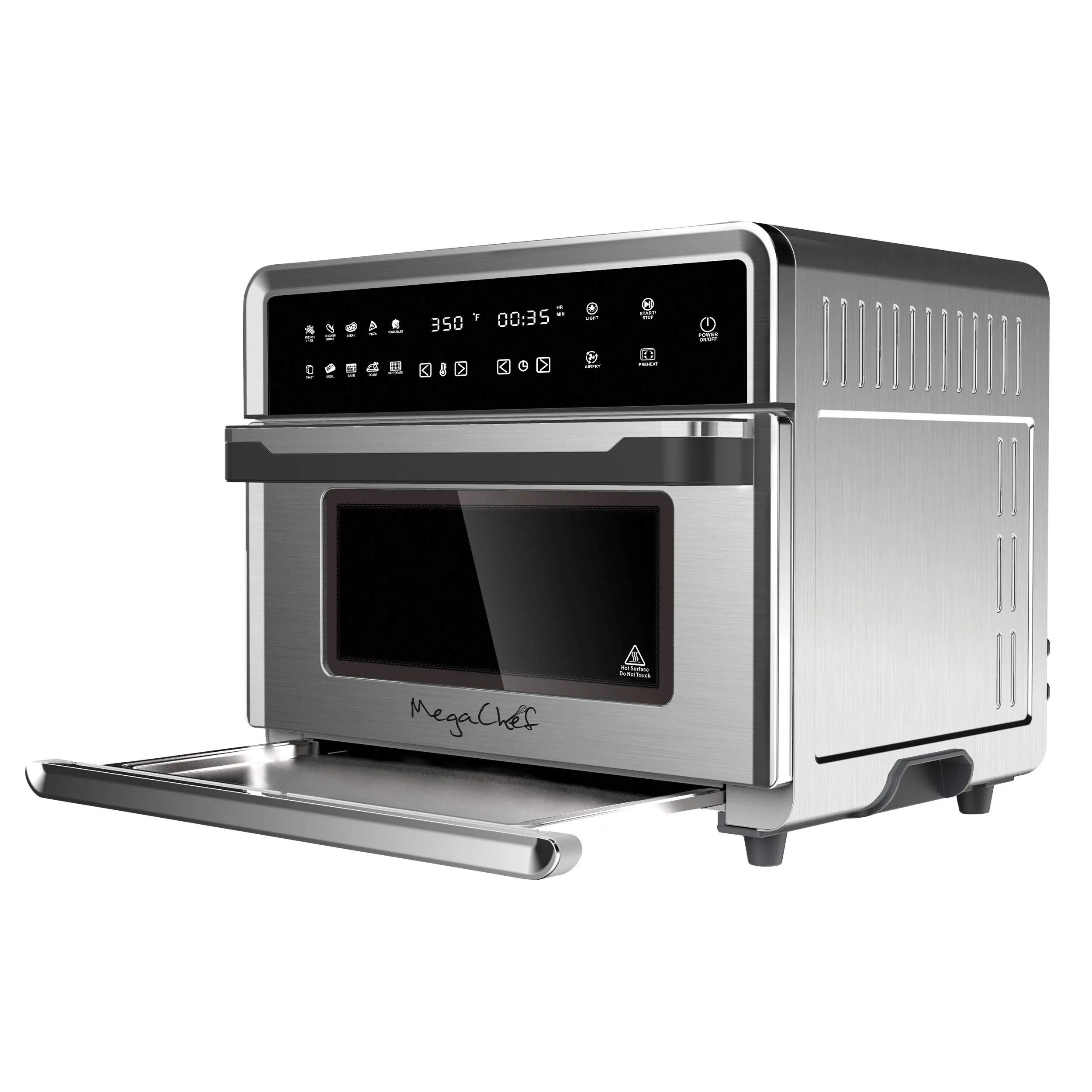 Megachef 10-in-1 Hot Air Countertop Oven, 25L Capacity, Digital Display, Silver Chrome