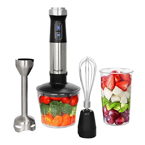 Megachef MC-158C 4-in-1 Immersion Hand Blender with Speed Control & Accessories, Silver