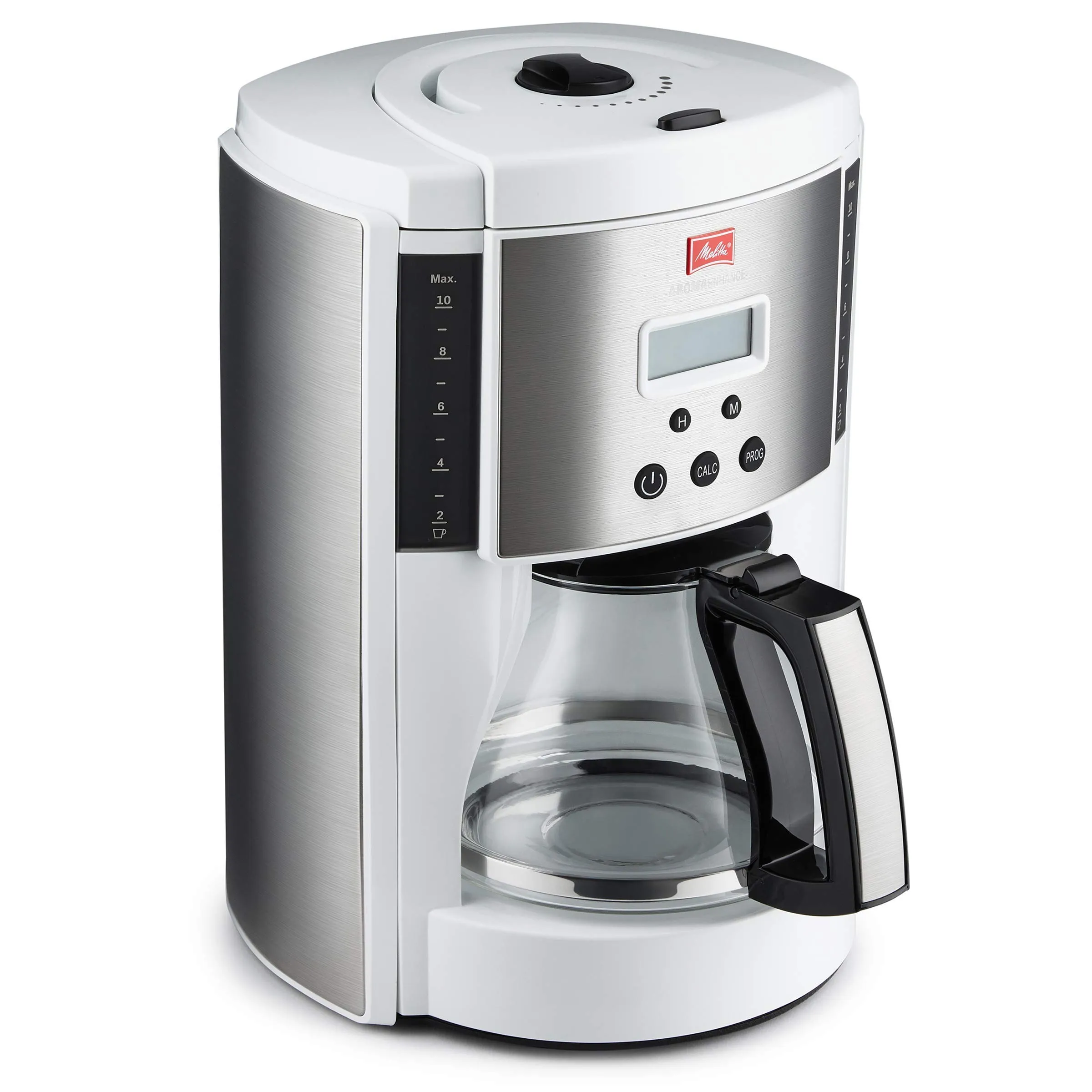 Melitta Aroma Enhance Drip Coffee Maker - 10 Cups, Glass Carafe, Programmable, White