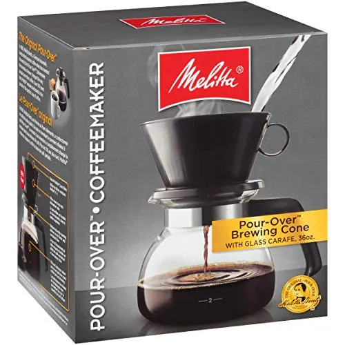 Melitta Pour-Over Coffee Brewer with Glass Carafe, 6-Cup Capacity, BPA-Free, Black