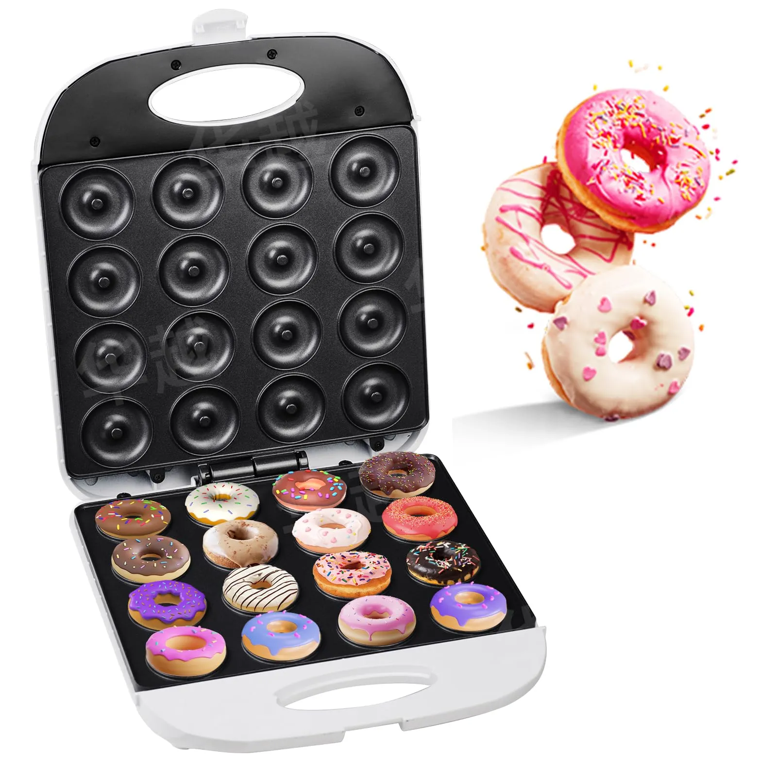 Mini Donut Maker Machine for Breakfast & Snacks, Non-Stick Double-Sided Heating, 16 Doughnuts