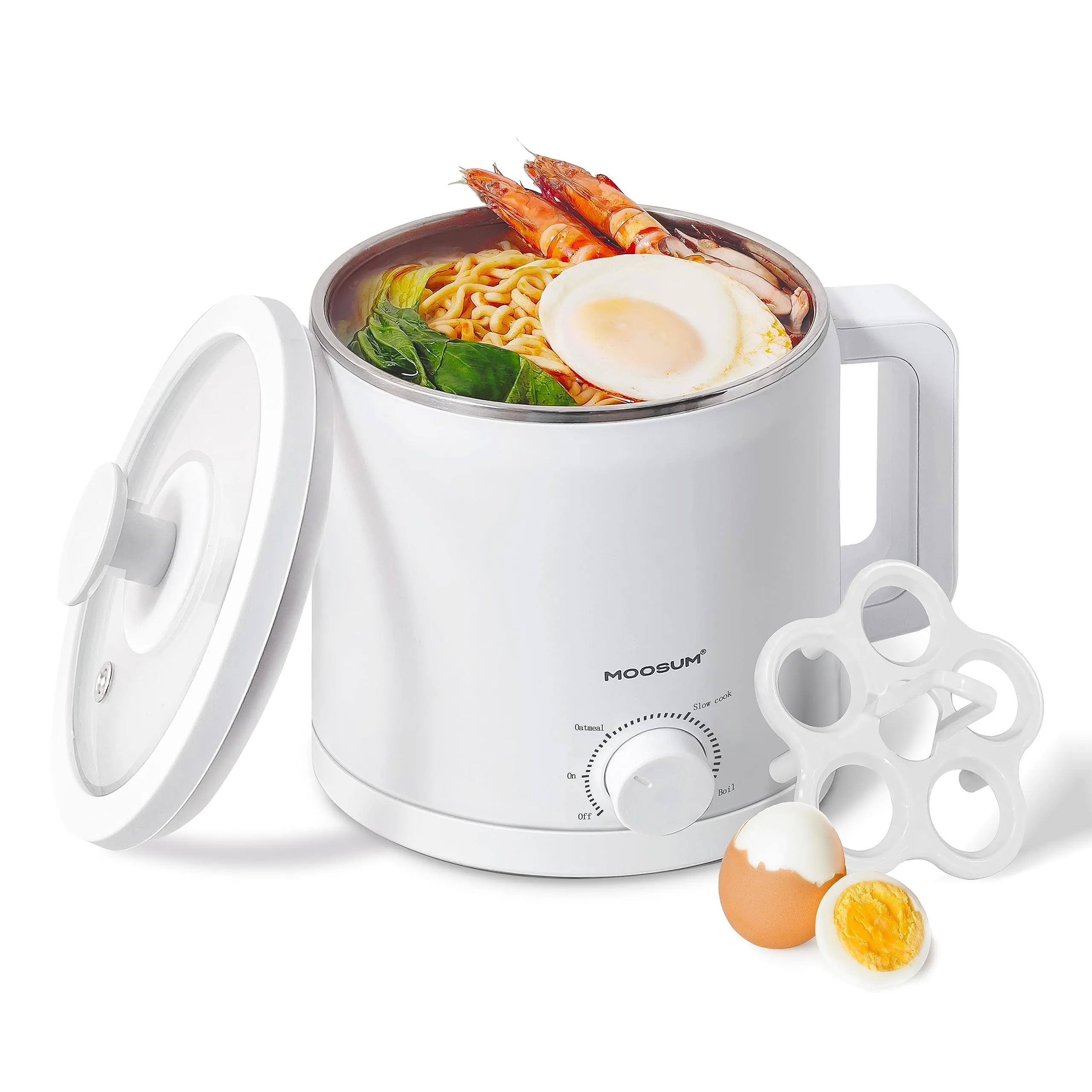 Mini Electric Hot Pot, 1.5L Stainless Steel Cooker for Ramen/Soup, Over-heating Protection