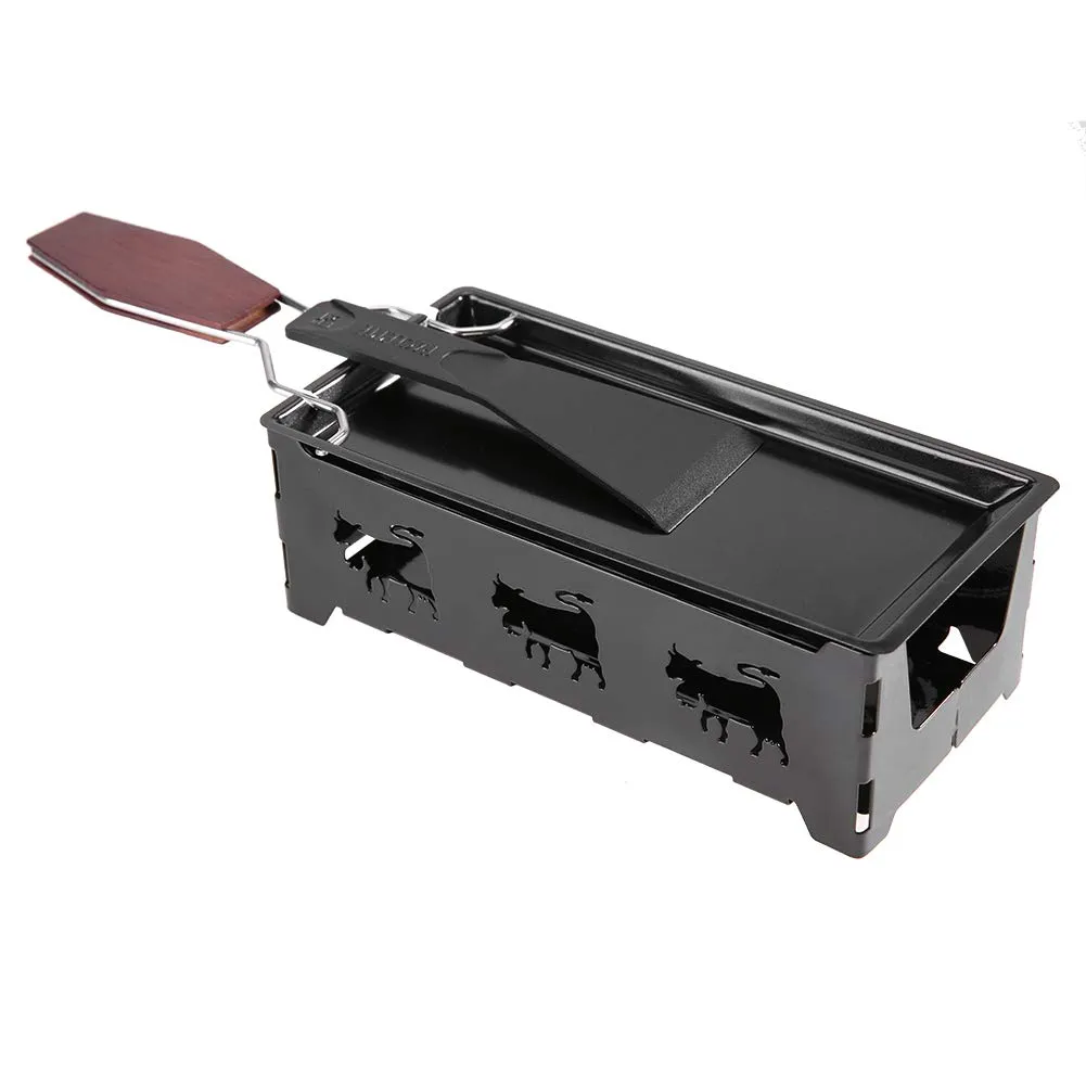 Mini Raclette Grill with Non-Stick Coating, Wooden Handle, and Candle Heating - Tyenaza