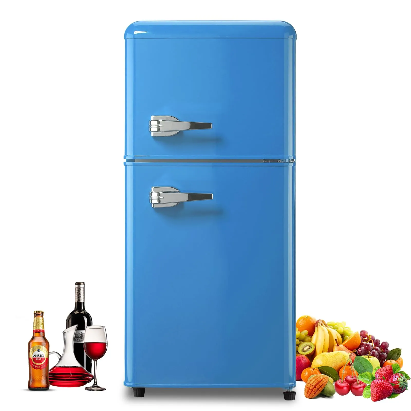 Mini Refrigerator with Freezer 3.5 Cu.Ft, Adjustable Shelves, 7 Temperature Settings, Blue