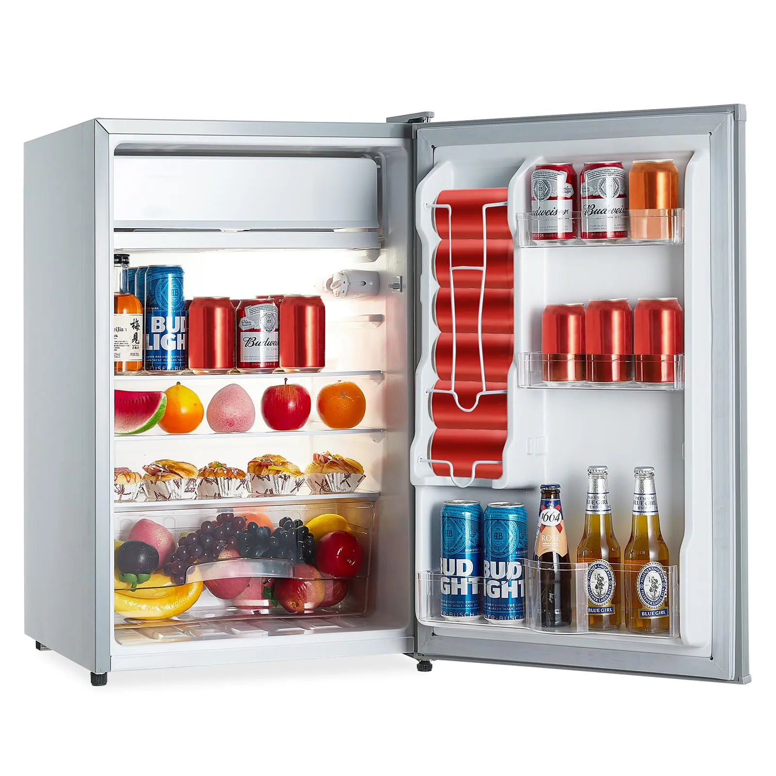 Mini Refrigerator with Freezer, 4.3 Cu.Ft. Compact Fridge, 7 Adjustable Settings, Grey