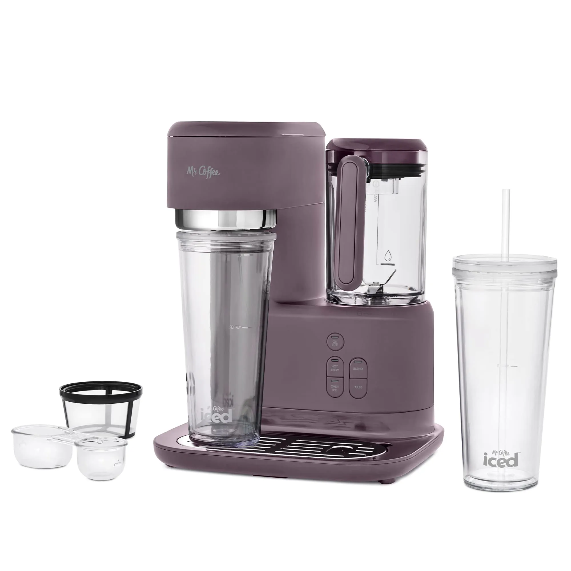 Mr. Coffee 3-in-1 Single-Serve Frappe Iced Hot Coffee Maker Blender Lavender