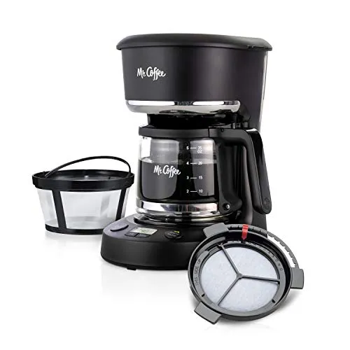 Mr. Coffee 5-Cup Programmable Coffee Maker, Compact Design, Auto Pause, Glass Carafe, Black