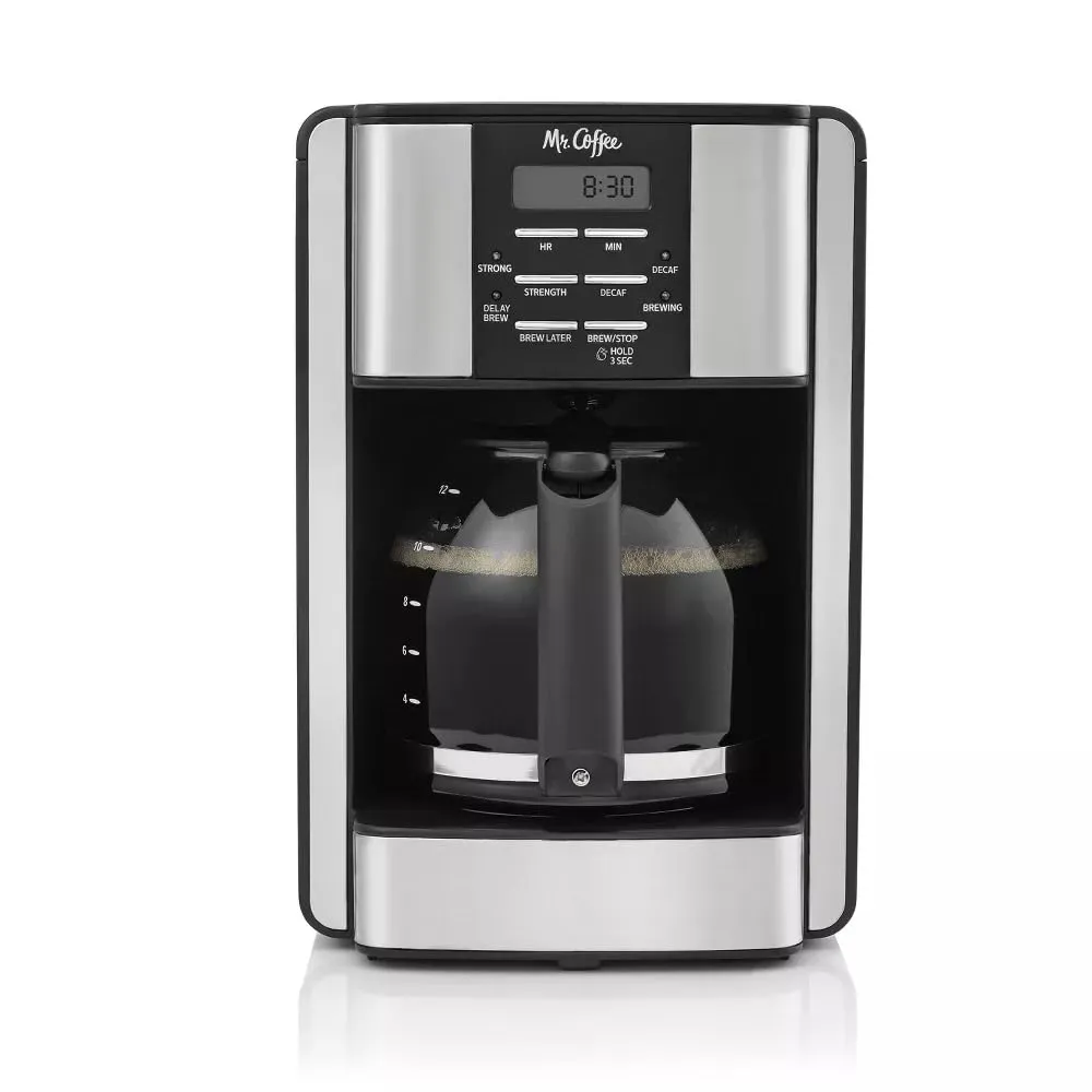 Mrs. Coffee 12-Cup Programmable Coffee Maker, Black/Stainless Steel, Auto Pause & Brew Selector