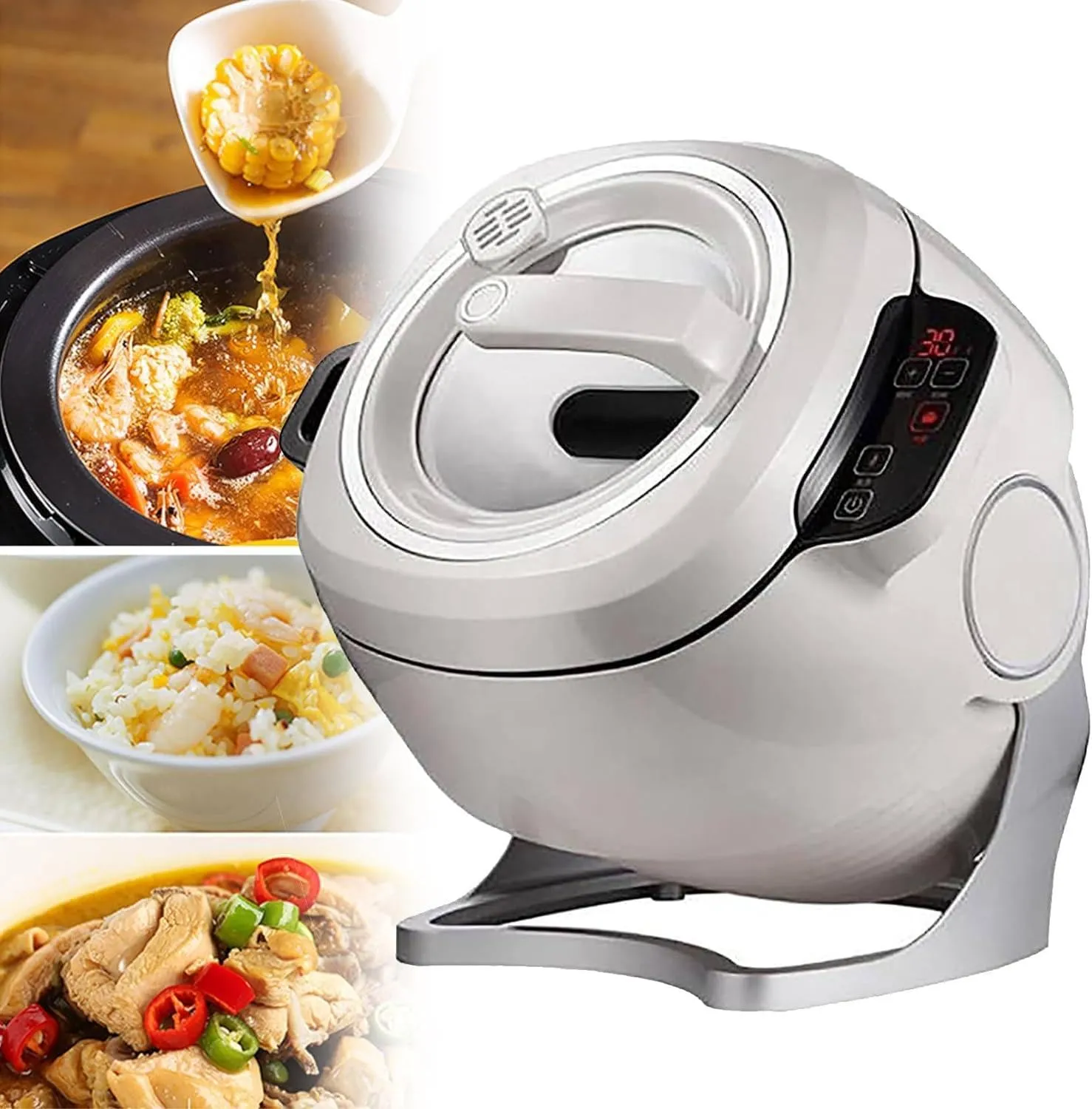 Multi-Function 2000W Stir-Fry Machine, 6L Auto Cooking Wok with Smart Start & 360° Rotation