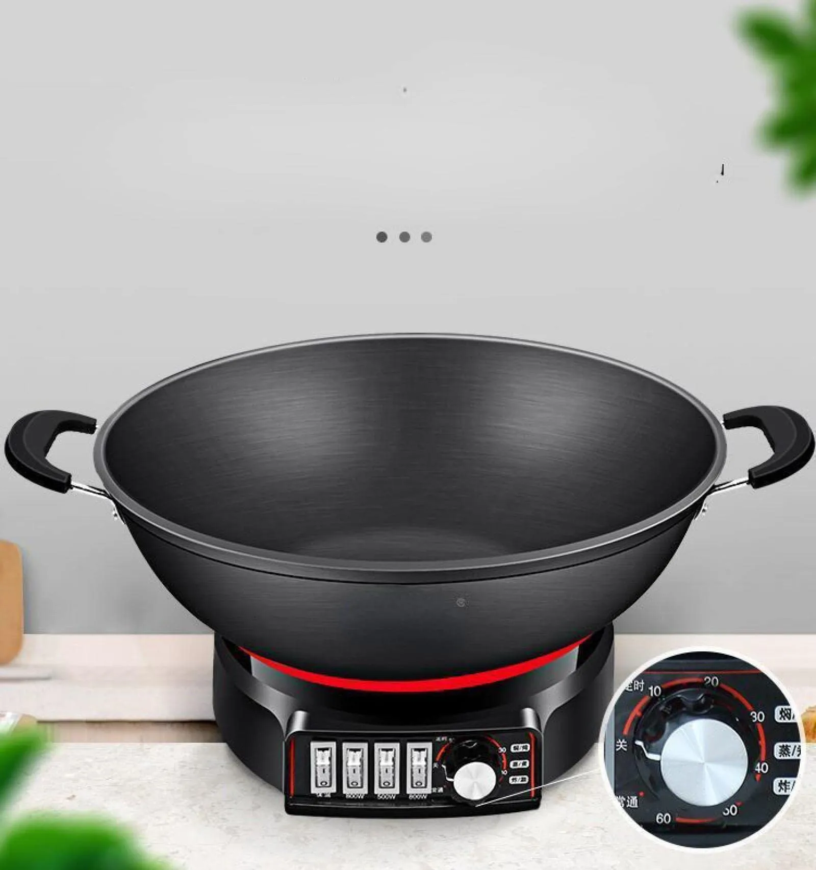 Multi-Function Cast Iron Electric Wok with Non-Stick Surface, 30-40CM, Timed & Durable Cooking Pot