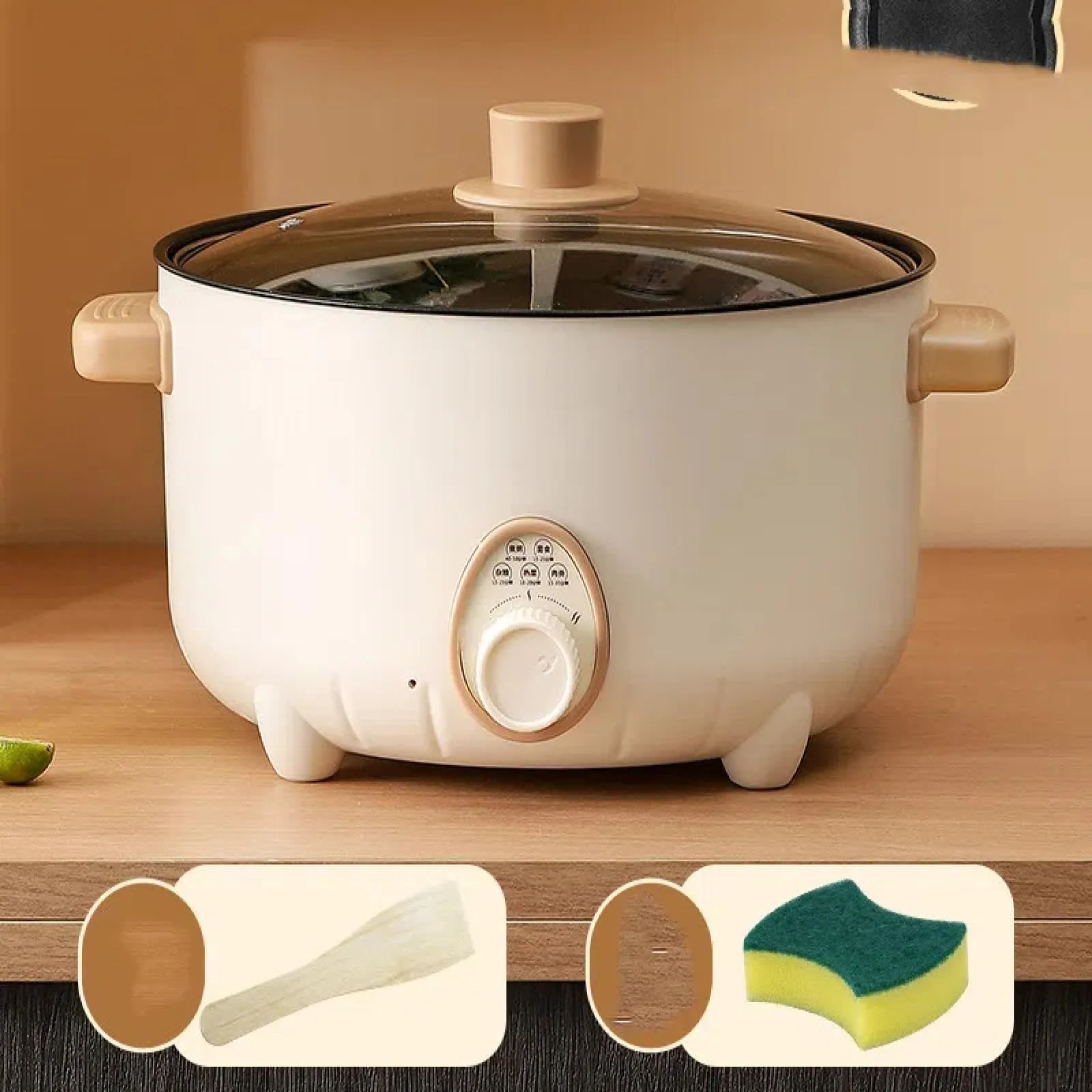 Multi-functional Electric Cooking Pot 6-in-1 Non-Stick Household Wok with Smart Timer and Steamer