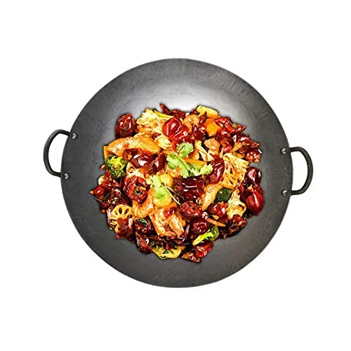 Multifunction Handmade Wok Pan 53cm - Heavy Cast Iron Uncoated Traditional Round Bottom