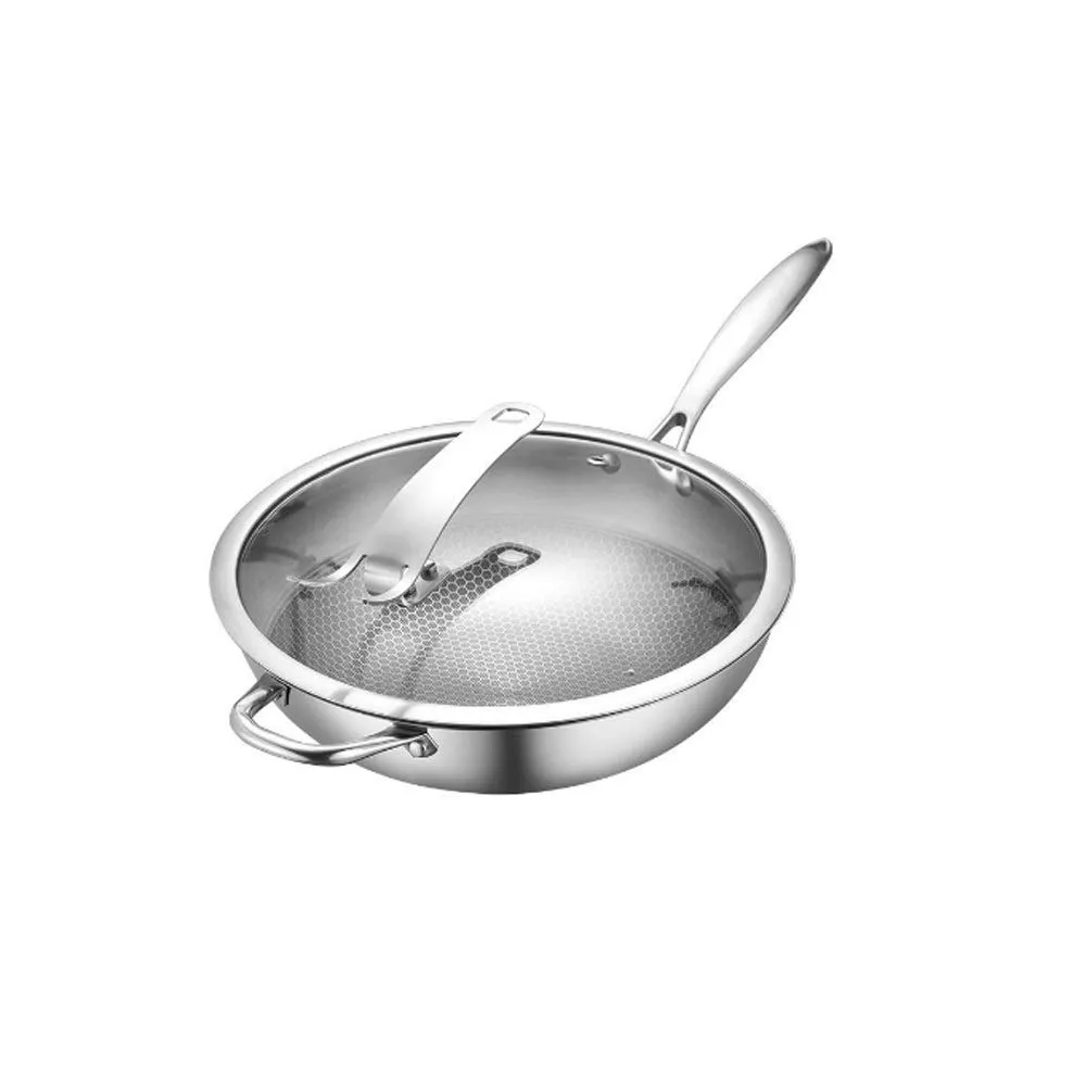 Multifunctional 32cm Stainless Steel Non-Stick Wok for Gas Induction Cookers - ROLTIN