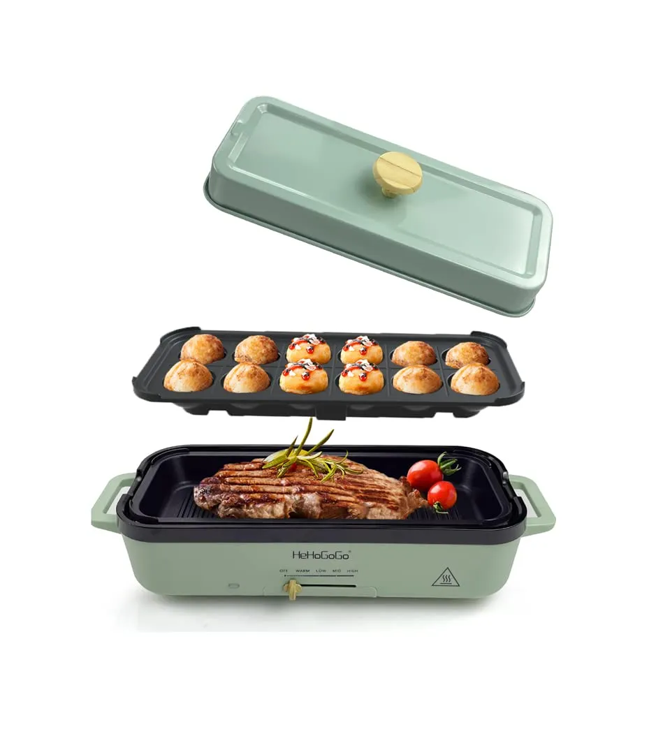 Multifunctional Electric Griddle with Nonstick Pans for Takoyaki, Cake Pops & Fried Steak