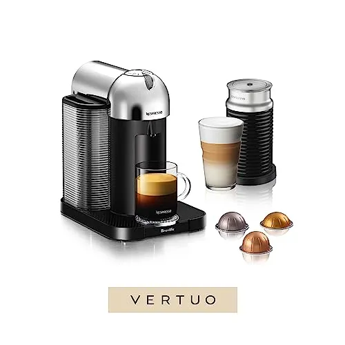 Nespresso Vertuo Coffee and Espresso Machine, Chrome - Single Serve with Aeroccino Frother