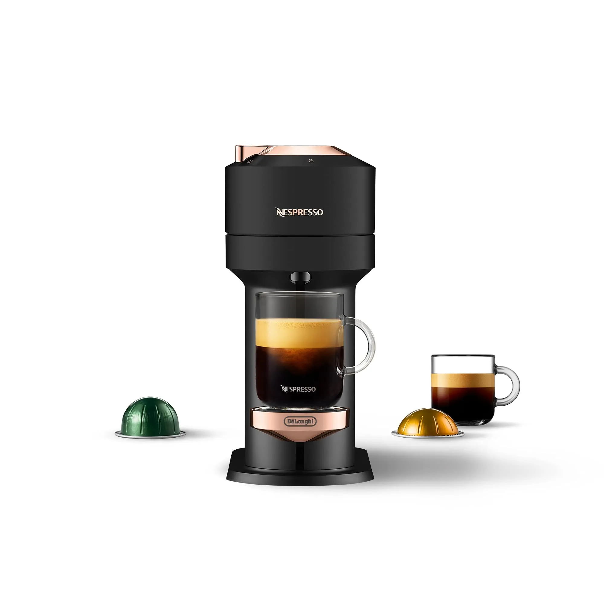 Nespresso Vertuo Next Coffee & Espresso Maker, Deluxe Matte Black Rose Gold, Renewed Quality