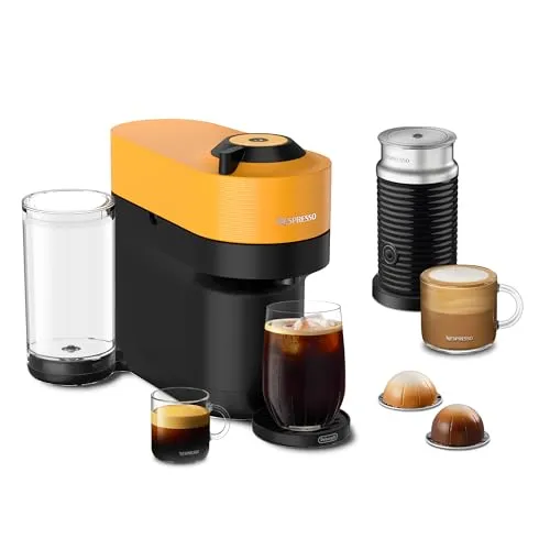 Nespresso Vertuo Pop+ by De'Longhi, Mango Yellow with Aeroccino, Compact Coffee Machine