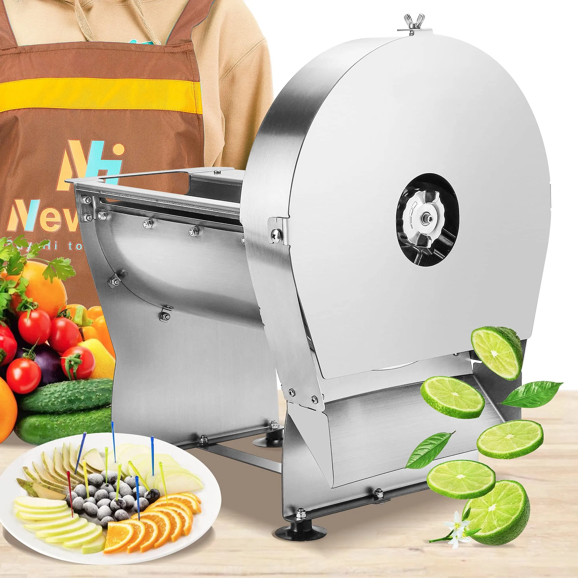 Newhai 0-10mm Commercial Electric Onion & Vegetable Slicer, Adjustable Thickness, Stainless Steel