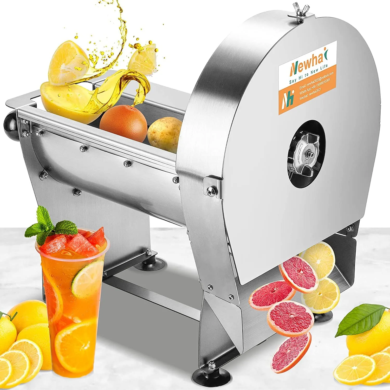 Newhai Commercial Vegetable Slicer - Electric Potato, Sweet Potato & Fruit Slicer 0-10mm