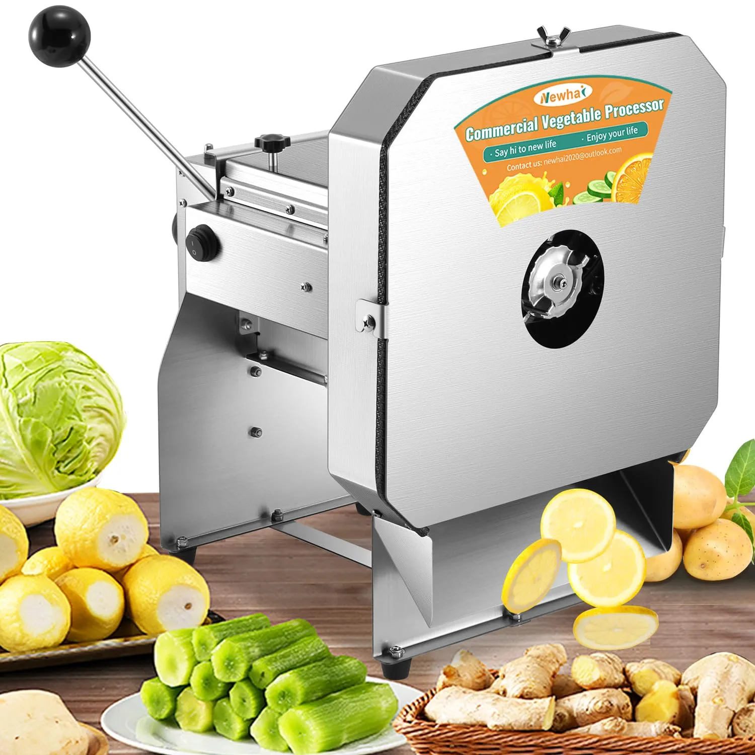 Newhai Electric Potato Slicer - Adjustable Thickness, Stainless Steel, Commercial Vegetable Cutter