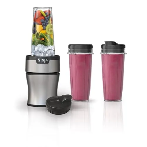 Ninja BN301 Nutri-Blender Plus Compact Personal Blender with 3 To-Go Cups, 900W, Silver