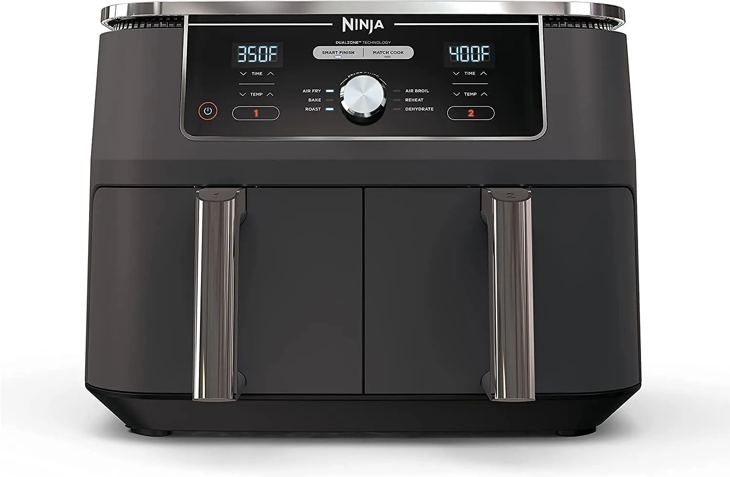 Ninja DZ201 Foodi 6-in-1 2-Basket Air Fryer, 8-Quart Dark Grey Stainless, DualZone Technology