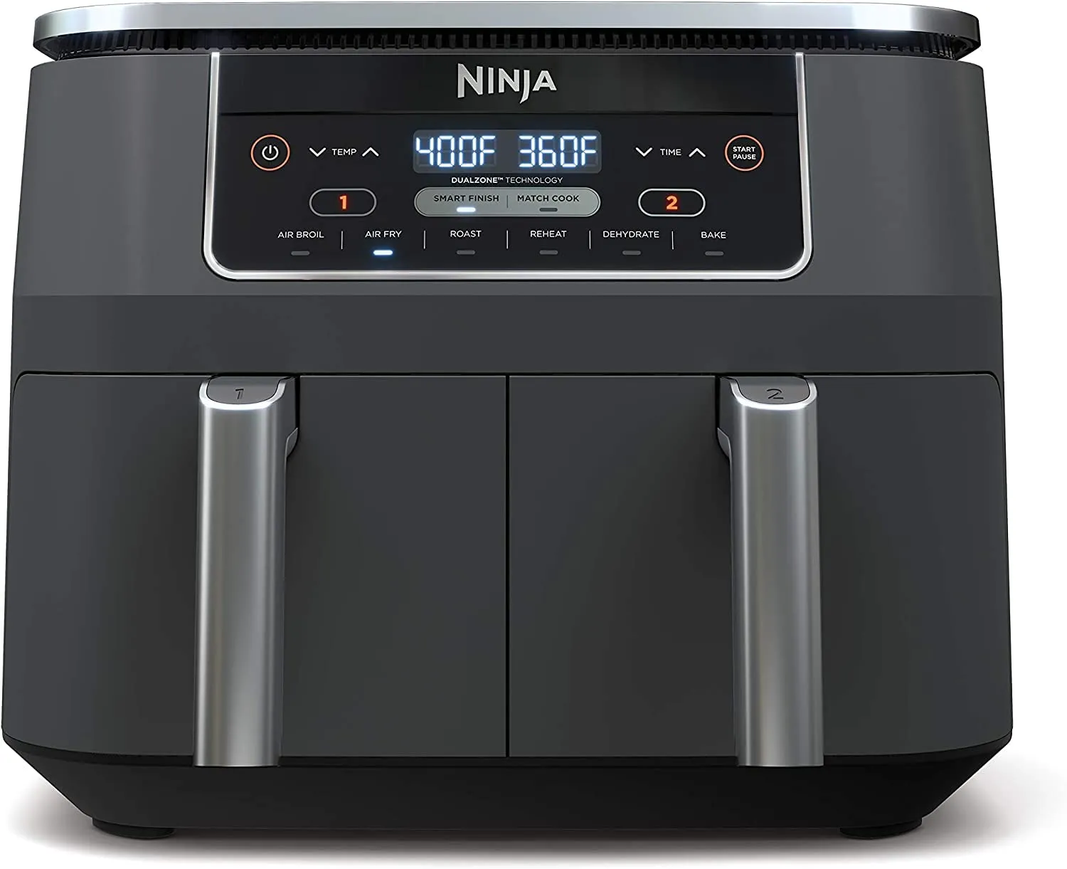 Ninja DZ201BK Foodi 6-in-1 2-Basket Air Fryer, 8-Quart Capacity, DualZone Technology, Black Stainless