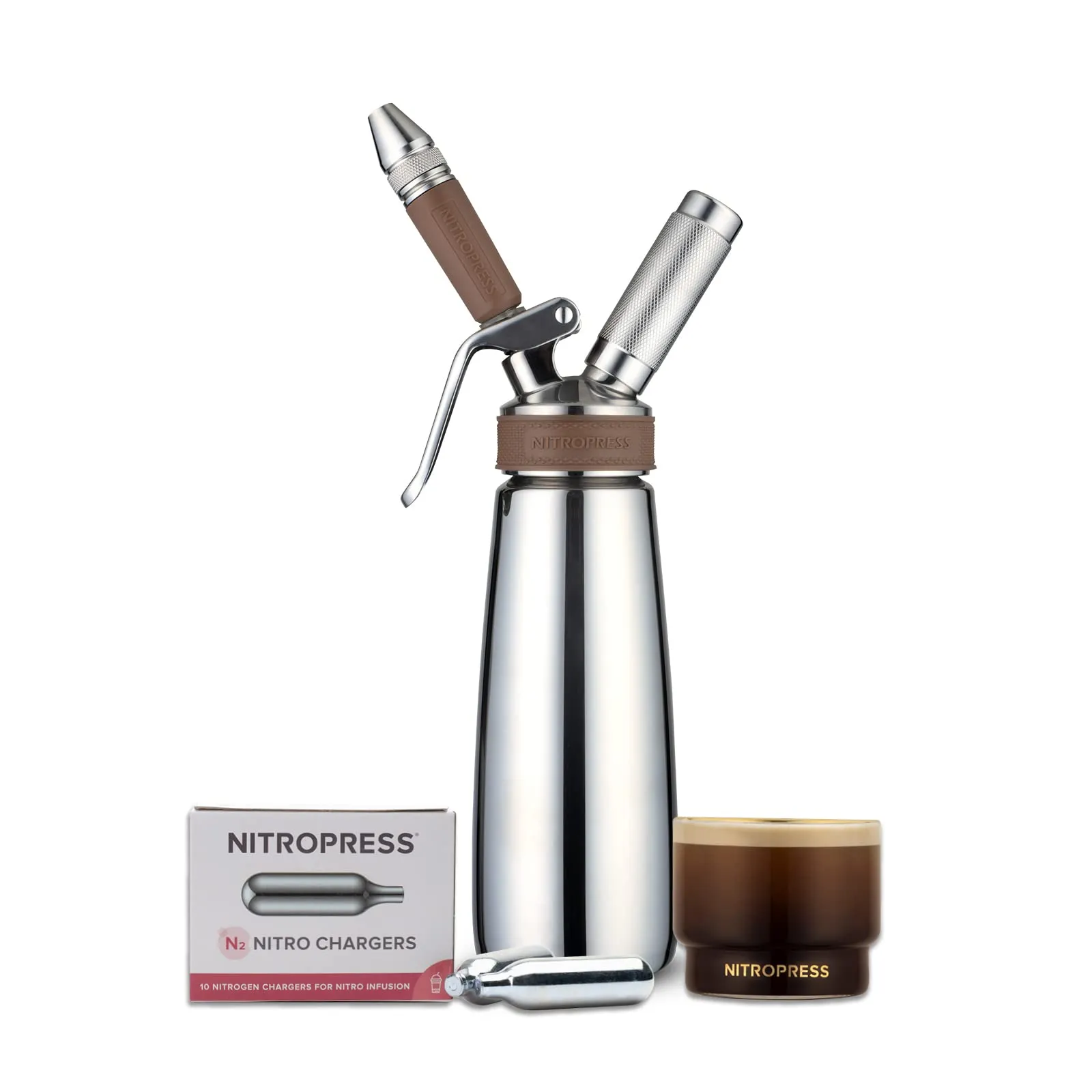 NitroPress Nitro Cold Brew Maker, Nitrogen Infuser, Cold Brew Kit with 10 Cartridges