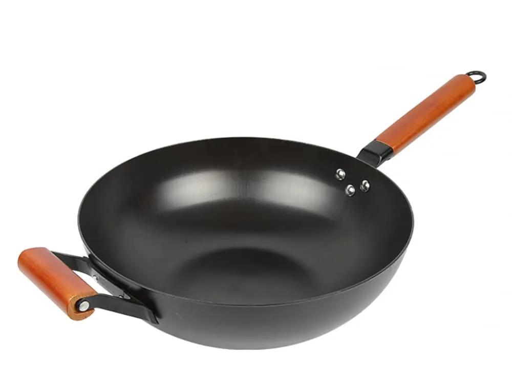 Non-Stick Iron Wok with Lid - 32cm Induction Compatible - Durable Nitrided Coating