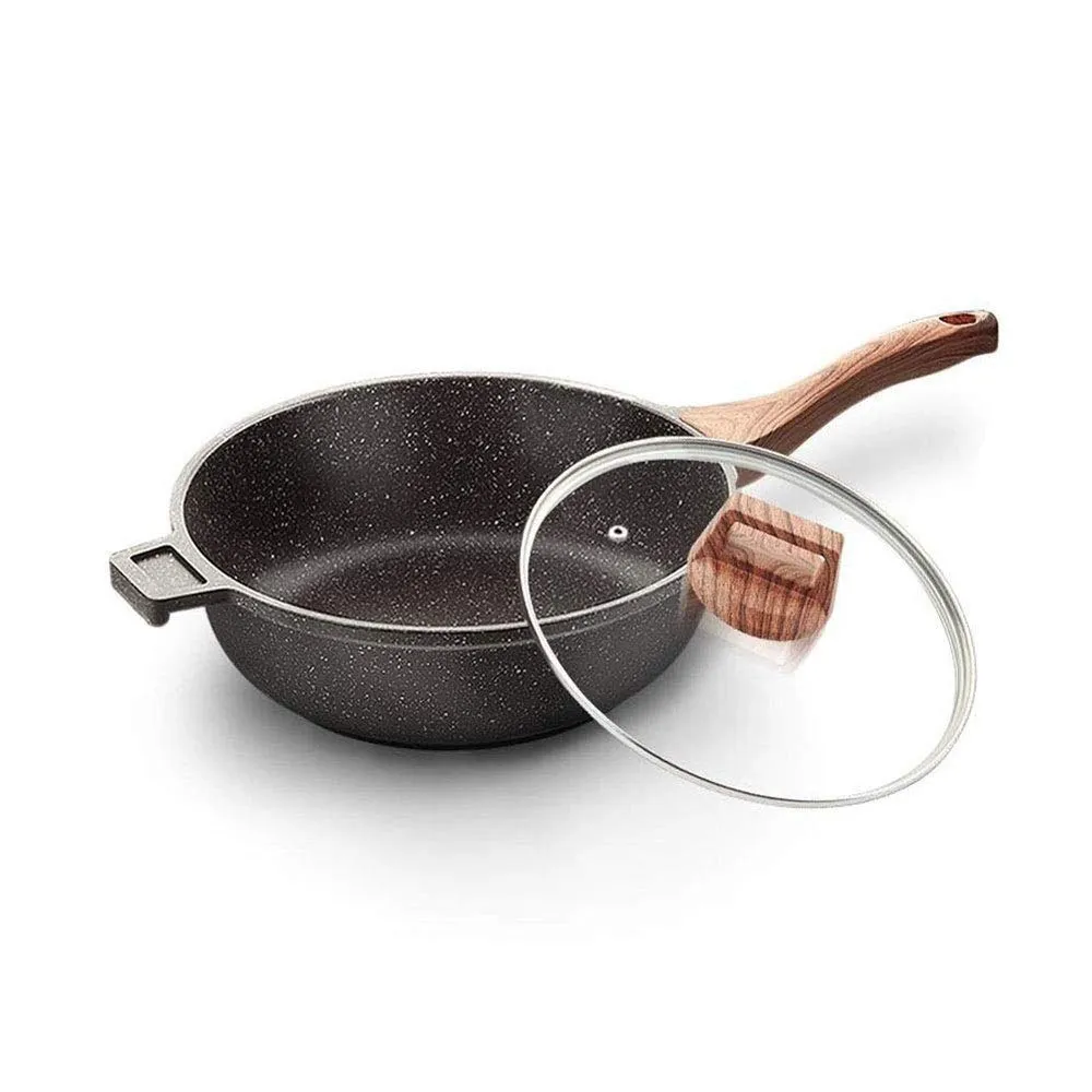 Nonstick Copper Wok Pan with Lid, Large 24/28cm Aluminum Frying Basket, Steam Rack