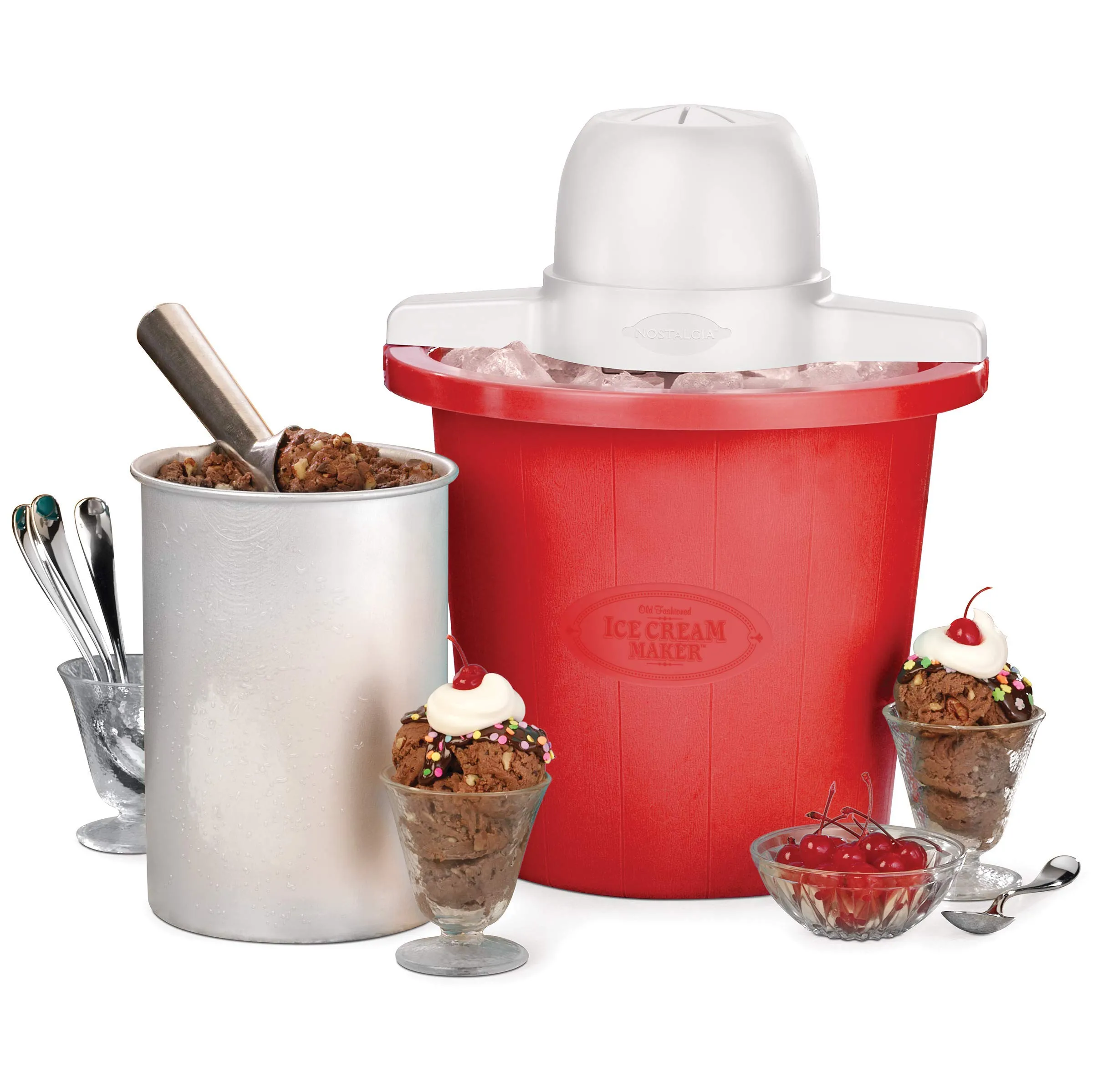 Nostalgia ICMP4RD 4-Quart Electric Ice Cream Maker in Red for Homemade Treats