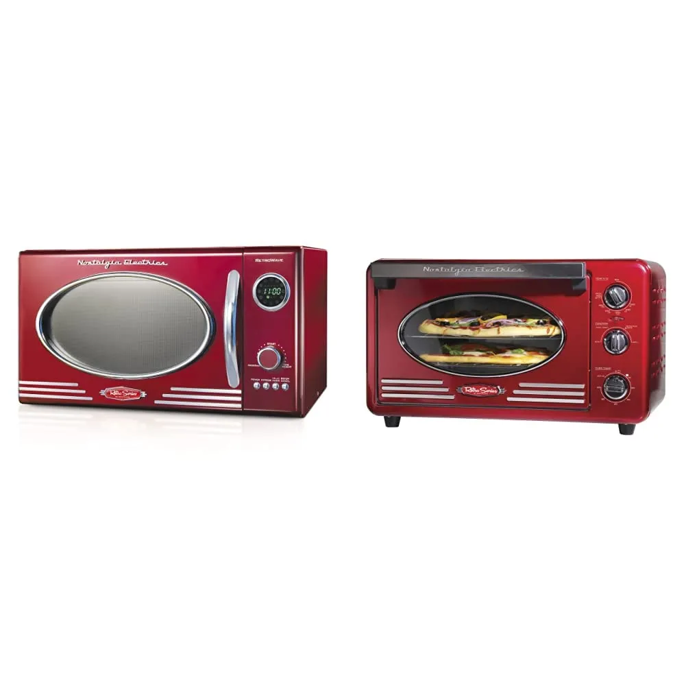 Nostalgia Retro Microwave Oven & Multi-Function Convection Toaster Oven, 0.9 Cu. Ft. Red