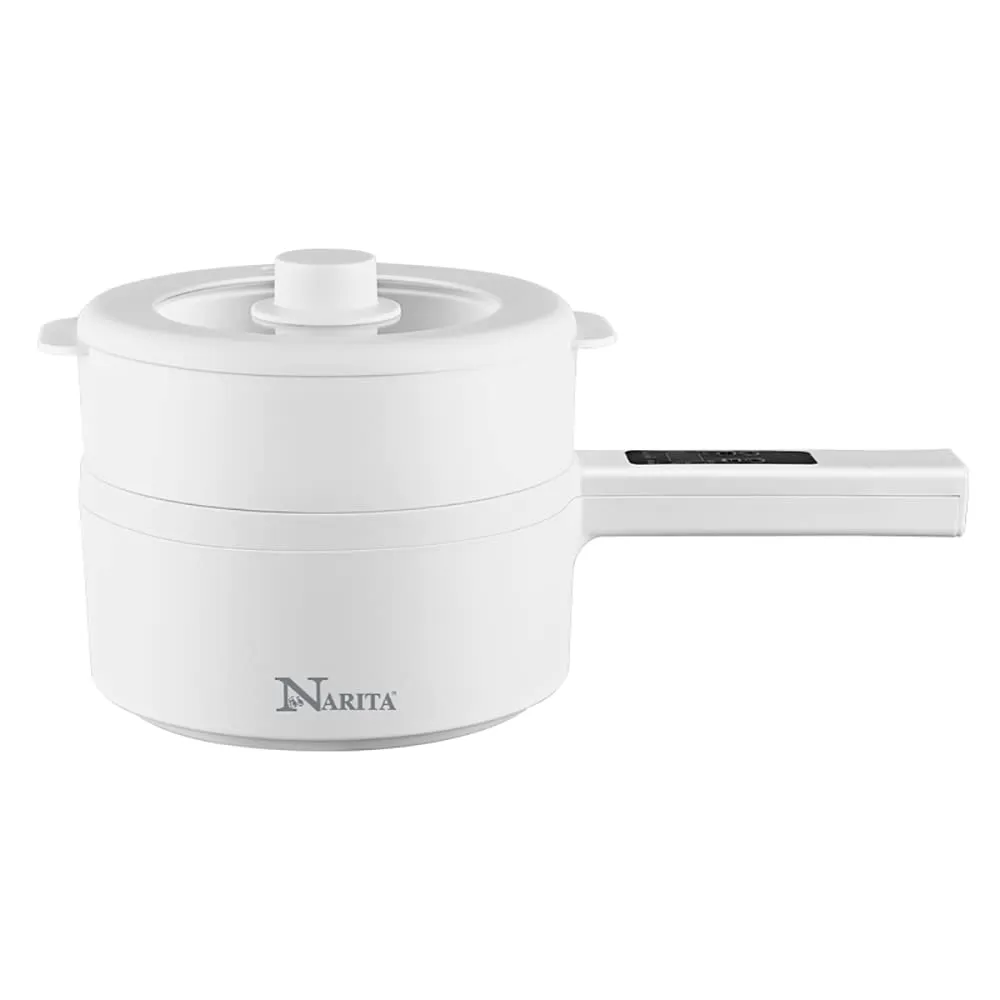 NPC-1801W Narita Electric Hot Pot with Steamer, 1.8L Non-stick Ceramic Coating, Digital Panel