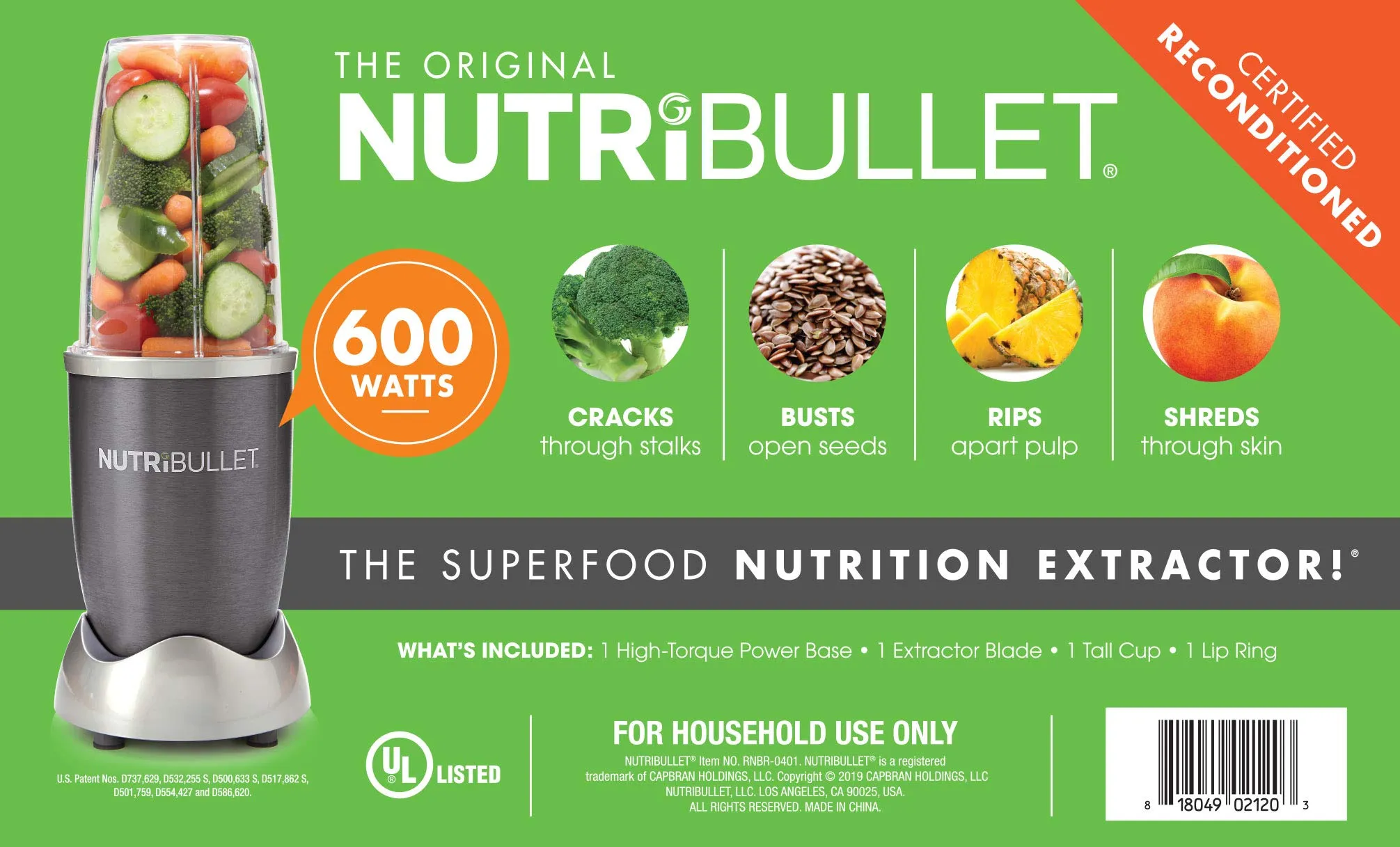 NutriBullet 600W 4pc Certified Reconditioned Blender Set for Smoothies and Nutrition Boosting