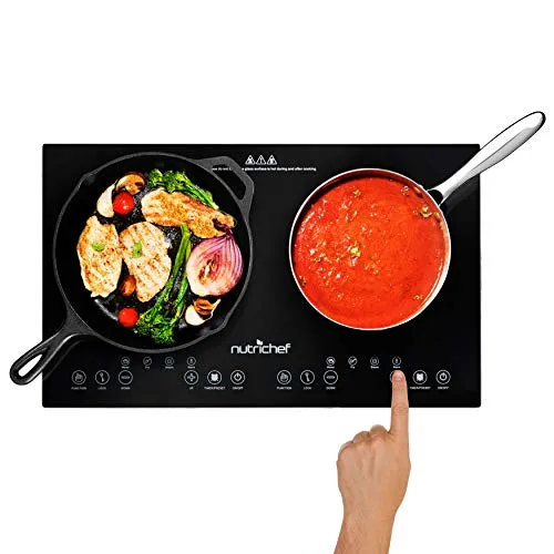 NutriChef Double Induction Cooktop - 120V Digital Ceramic Dual Burner with Safety Lock