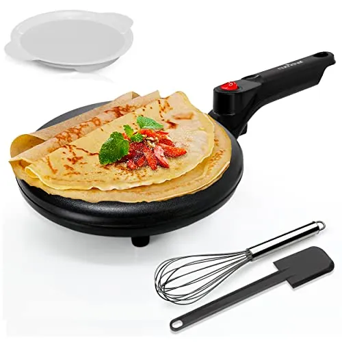 Nutrichef Electric Crepe Maker 8-inch Nonstick Cooktop with Automatic Temperature Control