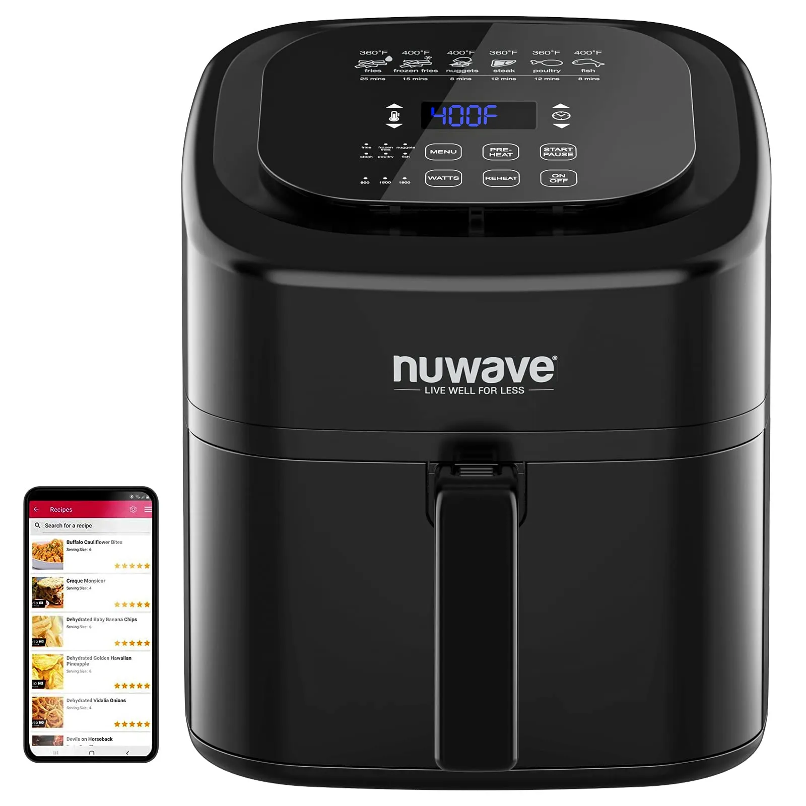 Nuwave 6-Quart Brio Healthy Digital Air Fryer with One-Touch Controls, 6 Presets, Black