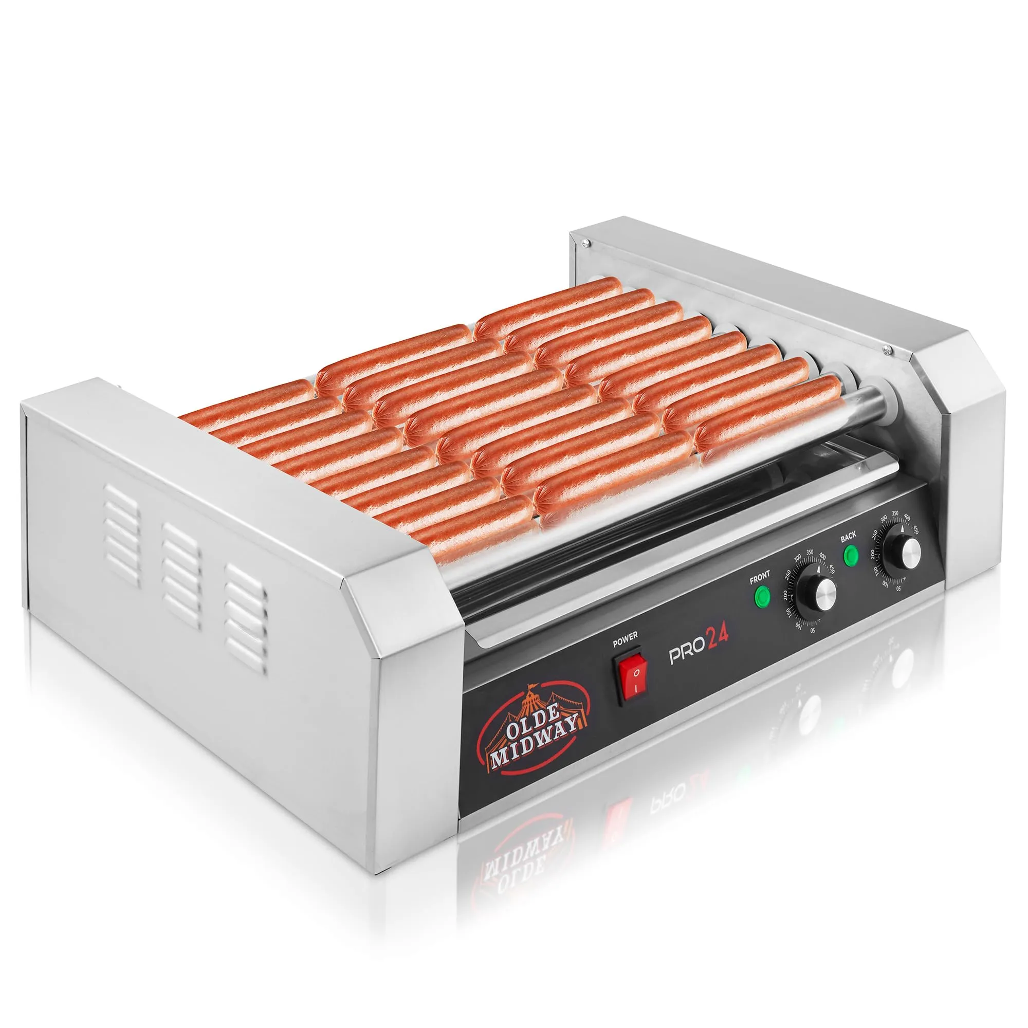 Olde Midway Electric 24 Hot Dog Roller Grill Cooker Machine 1200-Watt, Commercial Grade