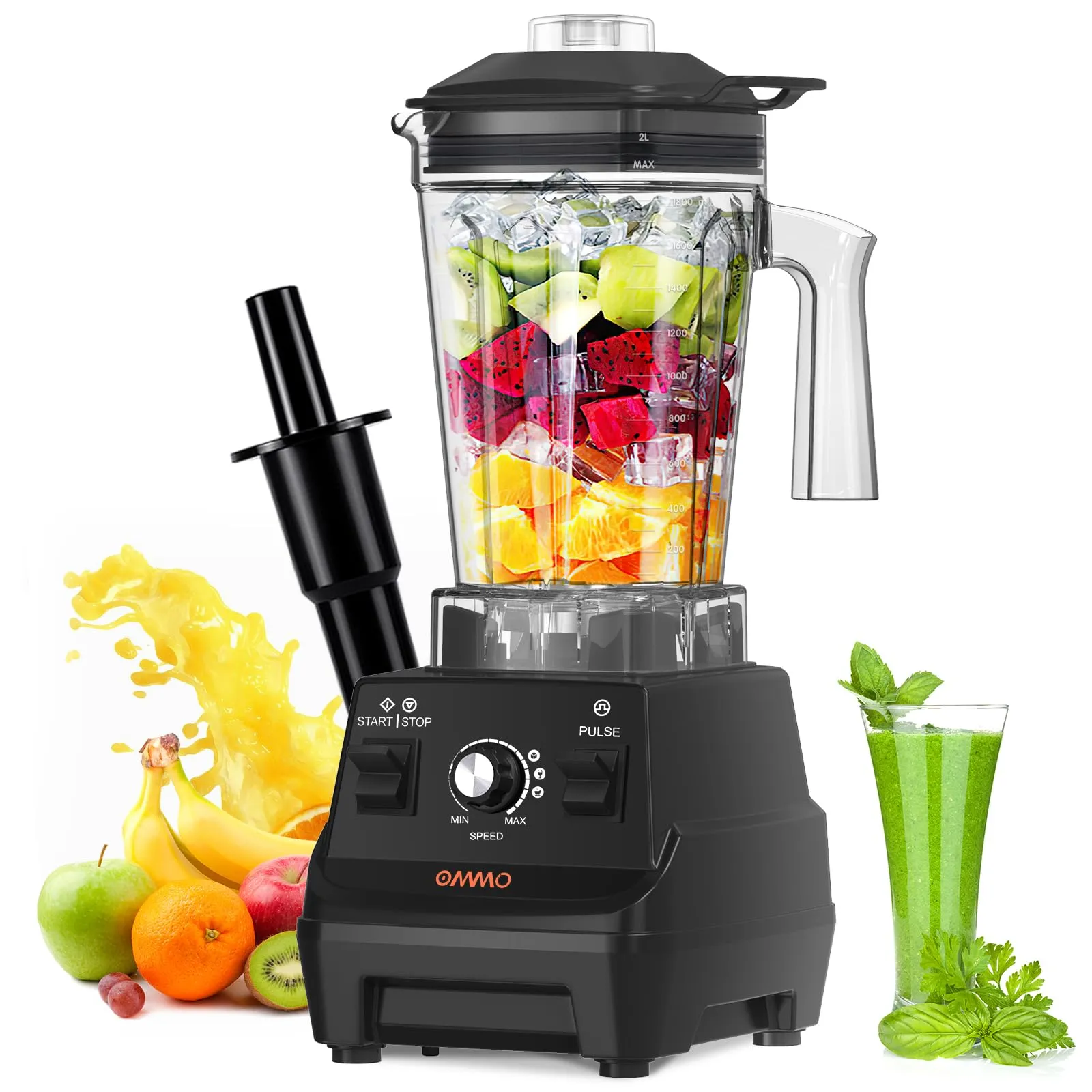 OMMO Blender 1800W – Professional High-Speed Blender, 60oz BPA-Free, Stainless Steel Blades, Ice Crushing